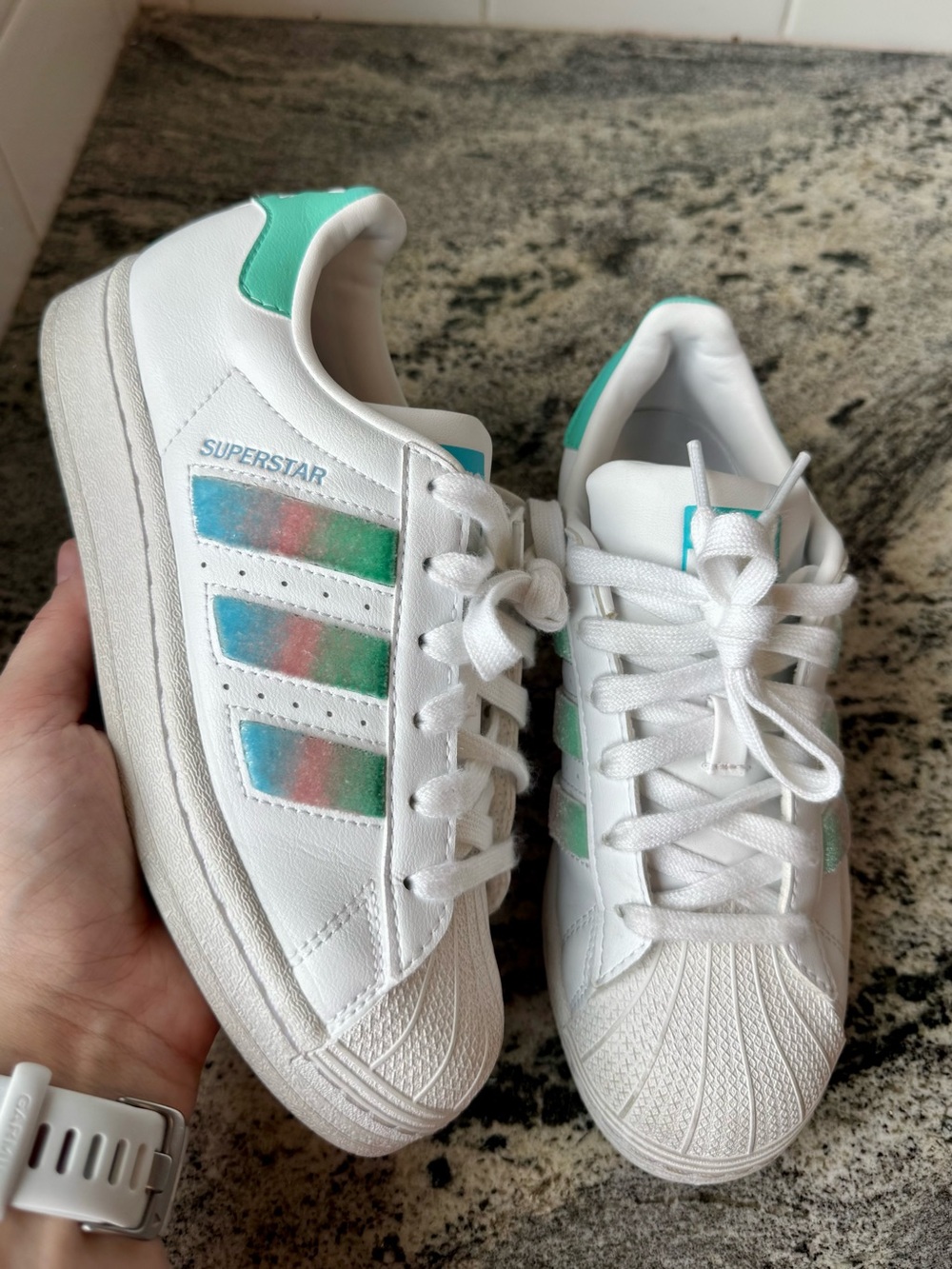 adidas Originals Superstar Fluffy Stripes White. Girl’s 4.5 - Worn once!